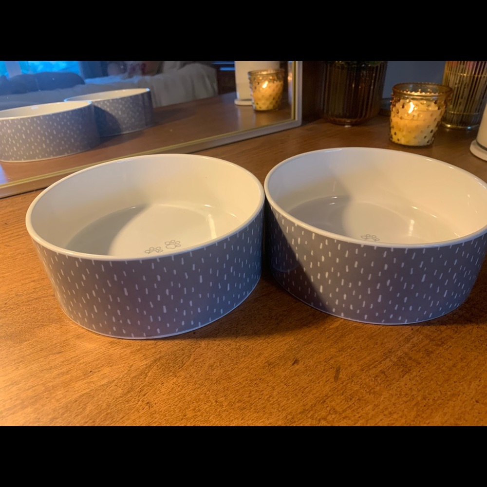 Gray Patterned Ceramic Dog Bowls - Set of 2